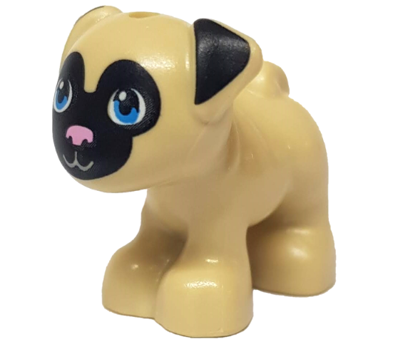 Dog, Friends, Pug, Standing with Black Muzzled Face and Ears, Bright Pink Nose and Dark Azure Eyes Pattern (Toffee)
