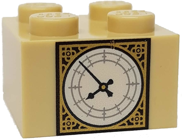 Brick 2 x 2 with Gold and White Big Ben Clock Face Pattern