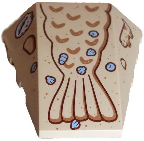 Wedge 4 x 4 Triple Curved No Studs with Medium Nougat and Reddish Brown Mermaid Tail and Animal, Bright Ligh Blue and White Shells Pattern