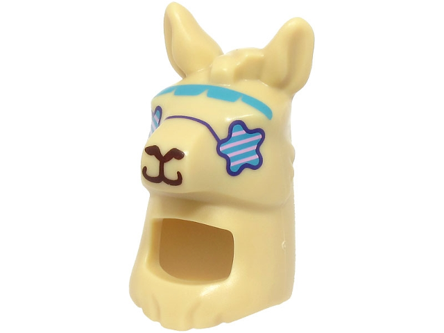 Minifigure, Headgear Head Cover, Costume Llama Head and Neck with Sunglasses Star Shaped, Dark Azure Headband, Dark Brown Nose and Mouth Pattern (BAM)