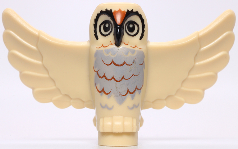 Owl, Spread Wings with Black Beak and Eyes and Light Bluish Gray and Dark Orange Rippled Chest Feathers Pattern (BAM)
