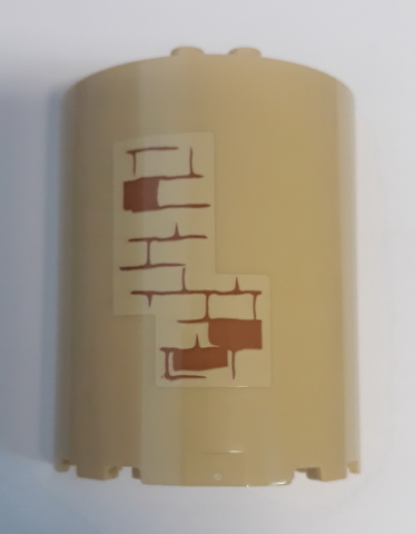 Cylinder Half 3 x 6 x 6 with 1 x 2 Cutout with Brick Wall with Medium Nougat Mortar on Tan Background Pattern (Sticker) - Set 75948