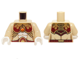 LEGO part Torso Female with Dark Red and Gold Armor with Scales and Orange Round Jewel (Fire Chi) Pattern / Tan Arms / White Hands 973pb1719c01