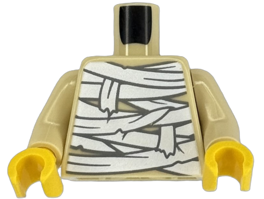 Torso White and Dark Bluish Gray Mummy Wrappings Pattern (BAM) / Tan Arms / Yellow Hands