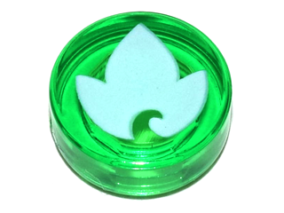 Tile, Round 1 x 1 with Elves Earth Power Symbol, White Leaf Pattern
