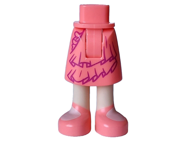 Mini Doll Hips and Skirt Mid-Length with Molded Light Nougat Legs and Printed Dark Purple Layers and Ruffles and Coral Sandals Pattern - Thick Hinge