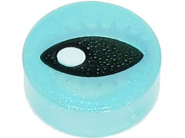 Tile, Round 1 x 1 with Black Eye with White Pupil and Metallic Light Blue Eyelashes Pattern