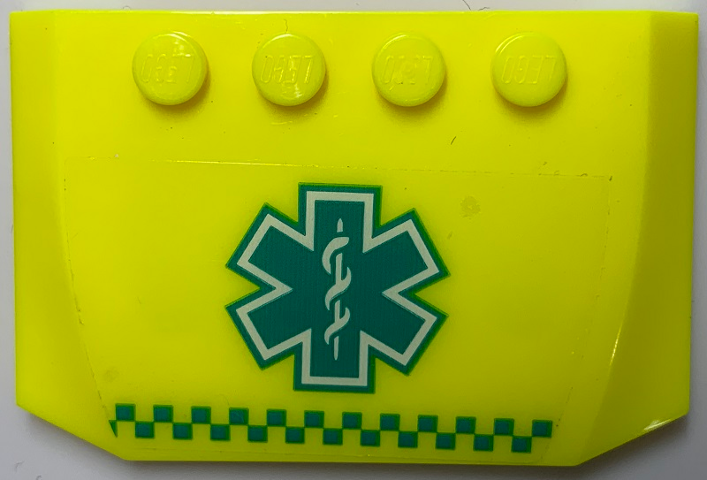 Wedge 4 x 6 x 2/3 Triple Curved with Dark Turquoise EMT Star of Life and Checkered Stripe Pattern (Sticker) - Set 60330