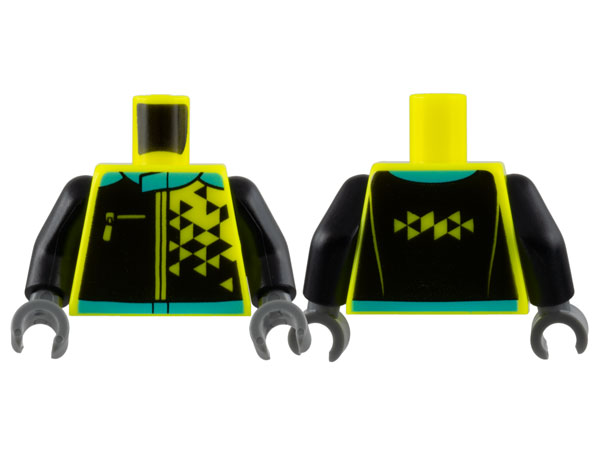 LEGO onderdeel Torso Jacket, Medium Azure Collar and Hem, Black Panels, Geometric Triangle Pattern / Black Arms / Dark Bluish Gray Hands (973pb5004c01)