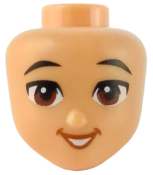Mini Doll, Head Friends with Black Eyebrows, Reddish Brown Eyes, Dark Orange Open Mouth Smile with Teeth Pattern