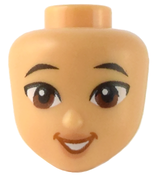 Mini Pop, Hoofd Friends met Zwarte Wenkbrauwen, Roodbruine Ogen, Nougat Lippen, Donkeroranje Open Mond Glimlach met Tanden Patroon