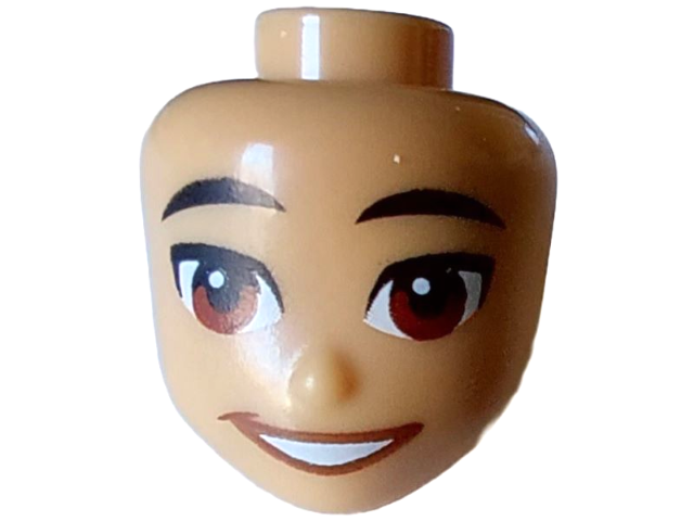 Mini Doll, Head Friends Male with Black Eyebrows, Reddish Brown Eyes, and Open Mouth Smile with Teeth Pattern