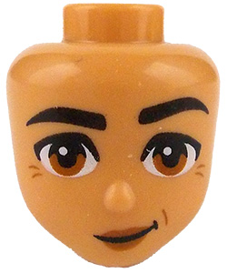 Mini Doll, Head Friends with Thick Black Eyebrows, Dark Orange Eyes, Lips and Crow's Feet Pattern