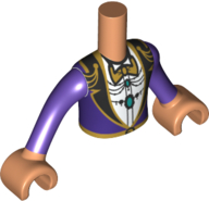 LEGO part Torso Mini Doll Boy Dark Purple Suit Jacket with Gold Bow Tie and Filigree Pattern, Nougat Arms with Hands with Dark Purple Long Sleeves (FTBpb059c01)