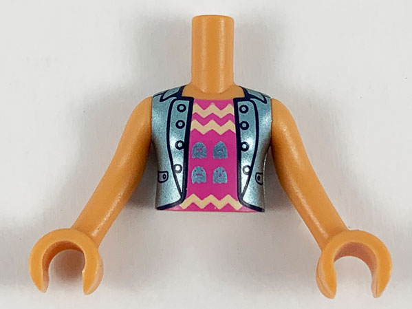 LEGO part Torso Mini Doll Girl Dark Pink Top with Zigzag Stripes, Blue Jacket Pattern, Nougat Arms with Hands (FTGpb221c01)