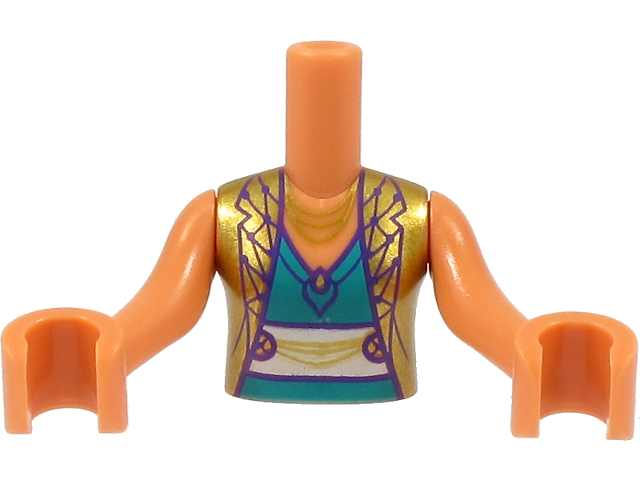 LEGO part Torso Mini Doll Girl Gold Vest with Dark Purple Overlay, Dark Turquoise Top and Gold Necklace Pattern, Nougat Arms with Hands (FTGpb324c01)