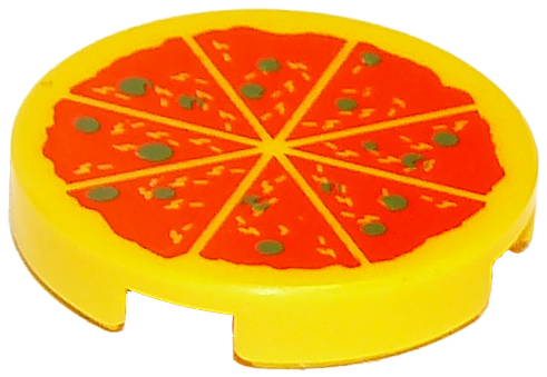 Tegel, Rond 2 x 2 met Studs-Houder Onderkant met Pizza Patroon