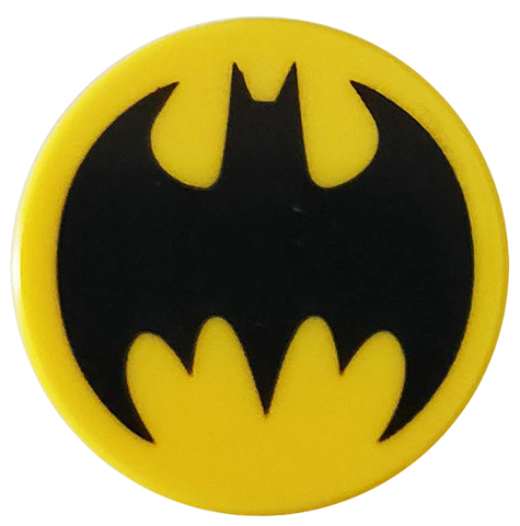 Piastrella, Rotonda 2 x 2 con Supporto Bottone Inferiore con Motivo Logo Pipistrello Batman Nero