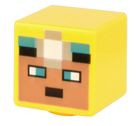 Minifigure, Testa, Cubo Modificato con Volto Beige Chiaro Pixelato, Occhi Turchese Scuro, Lampada Frontale Argento (Minecraft Cave Explorer)