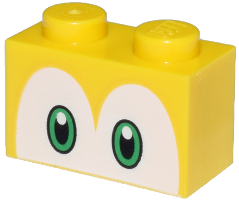 Mattone 1 x 2 con Motivo Occhi Neri e Verde Brillante su Sfondo Bianco (Super Mario Koopa Troopa / Paratroopa)