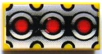 Tile 1 x 2 with Red Circles on Silver and Black Background Pattern
