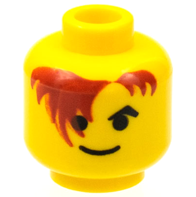 LEGO onderdeel Minifigure, Head Black Angled Eyebrow, Dark Red Hair Hanging over Right Eye, Standard Grin Pattern 3626p7a