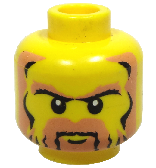 Minifigure, Head Black and Nougat Beard, Sideburns, Bushy Eyebrows, White Pupils, Stern Pattern