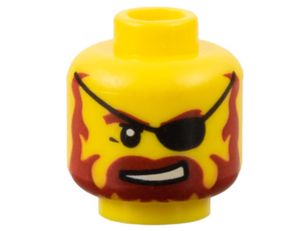 LEGO part Minifigure, Head Beard Red-Brown, Sneer, Eye Patch Pattern 3626pb0323