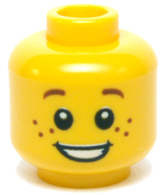 Minifigure, Head Child with Reddish Brown Eyebrows and Freckles, Open Mouth Smile with Teeth Pattern