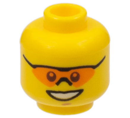 LEGO part Minifigure, Head Glasses with Orange Sunglasses with Nose Piece, Open Mouth Smile, Chin Dimple Pattern 3626pb0641