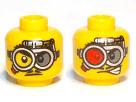 Minifigure, Head Dual Sided Glasses, Red and Gray Lens / Clear and Gray Lens Pattern