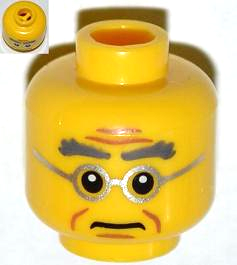 LEGO part Minifigure, Head Male Bushy Gray Eyebrows, Wrinkles, Silver Frame Glasses Pattern 3626pb0839
