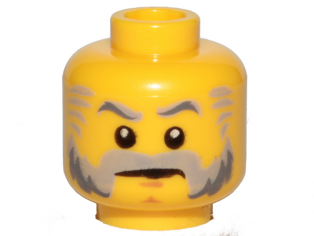 Minifigure, Head Light Bluish Gray and Dark Bluish Gray Eyebrows, Beard, and Sideburns, Medium Nougat Chin Dimple, Stern Pattern
