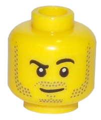 LEGO part Minifigure, Head Black Eyebrows, Left Raised, Dark Bluish Gray Beard and Moustache Stubble, Lopsided Smirk Pattern 3626pb1965