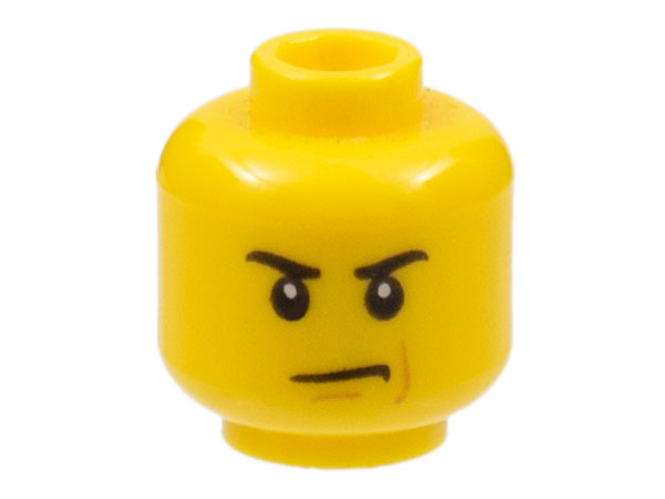 LEGO part Minifigure, Head Male Angry Eyebrows and Scowl, Reddish Brown Left Cheek Line Pattern 3626pb1973
