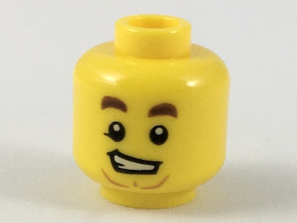 LEGO part Minifigure, Head Dark Brown Eyebrows, Lopsided Grin, Medium Nougat Anchor Beard Pattern 3626pb2146