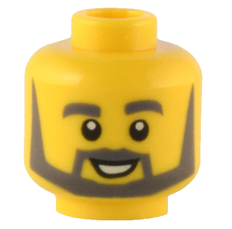 LEGO part Minifigure, Head Dark Bluish Gray Thick Eyebrows, Angular Beard and Thin Pointed Sideburns, Open Mouth Smile with White Teeth Pattern 3626pb2199