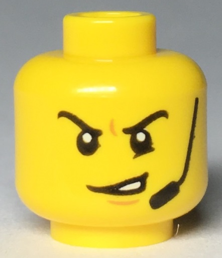 Minifigure, Head Angry Eyebrows and Scowl with Open Mouth, Headset, White Pupils Pattern - Hollow Stud