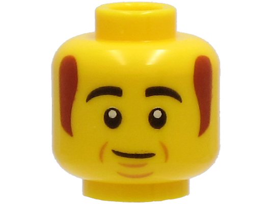 Minifigure, Head Black Thick Eyebrows, Reddish Brown Sideburns, Cheek Lines, Chin Dimple, Lopsided Grin Pattern - Hollow Stud