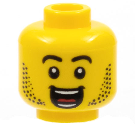 Minifigure, Head Black Eyebrows, Beard, Open Mouth Grin, White Teeth, Red Tongue Pattern - Hollow Stud