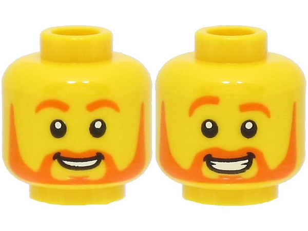 LEGO part Minifigure, Head Dual Sided Orange Eyebrows and Beard, Smile with Teeth / Large Smile and Raised Eyebrow Pattern - Hollow Stud 3626pb3044