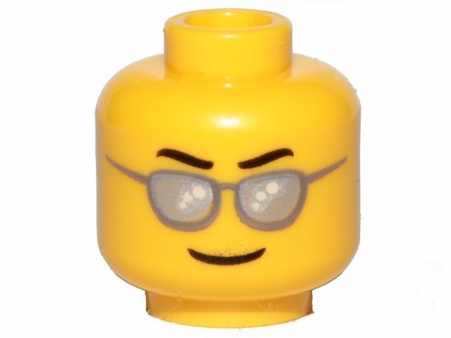 LEGO part Minifigure, Head Glasses with Silver Sunglasses, Black Eyebrows Wavy, Thin Grin Pattern - Hollow Stud 3626pb3103