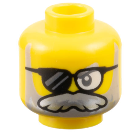LEGO part Minifigure, Head Dark Bluish Gray Eye, Black Sunglasses with Clear Left Lens, Light Bluish Gray and Silver Beard and Moustache Pattern - Vented Stud 3626pb3438