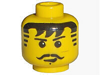 Minifigure, Head Moustache Black Bangs, Striped Sideburns, Cleft Chin Pattern
