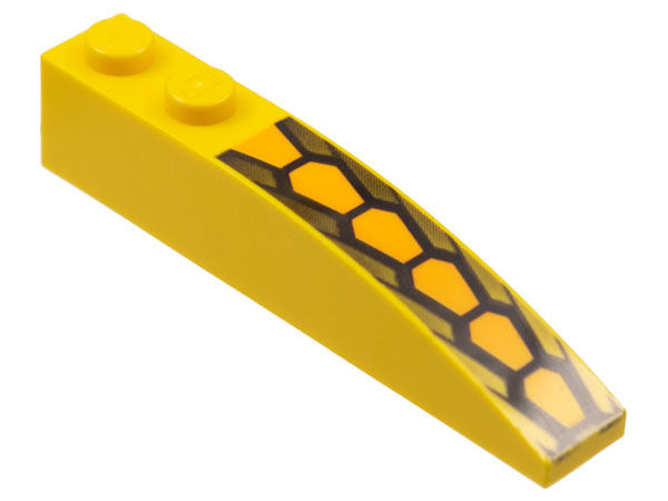 Slope, Curved 6 x 1 with Repeating Medium Orange and Black Hexagonal Scale Pattern