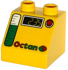 Duplo, Brick 2 x 2 x 1 1/2 Slope 45 with Octan Logo, Gas Gauge, and '2.35' Pattern