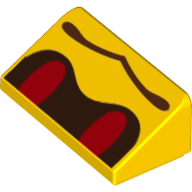 Slope 30 1 x 2 x 2/3 with Red Oval Eyes on Black Background, Pointed Mouth Pattern (Super Mario Buzzy Beetle Face)