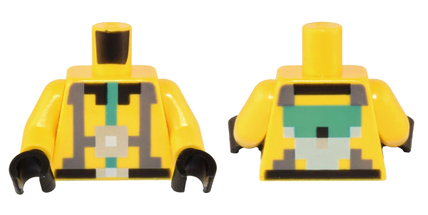 LEGO part Torso Pixelated Dark Bluish Gray and Dark Turquoise Harness, Black Belt and Collar, Silver Buckle Pattern / Yellow Arms / Black Hands 973pb4911c01