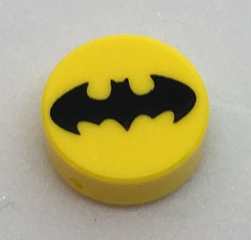 Tile, Round 1 x 1 with Black Bat Batman Logo Pattern