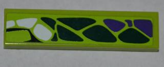 Tile 1 x 4 with Dark Green, Dark Purple and White Scales Pattern Model Left Side (Sticker) - Set 9445